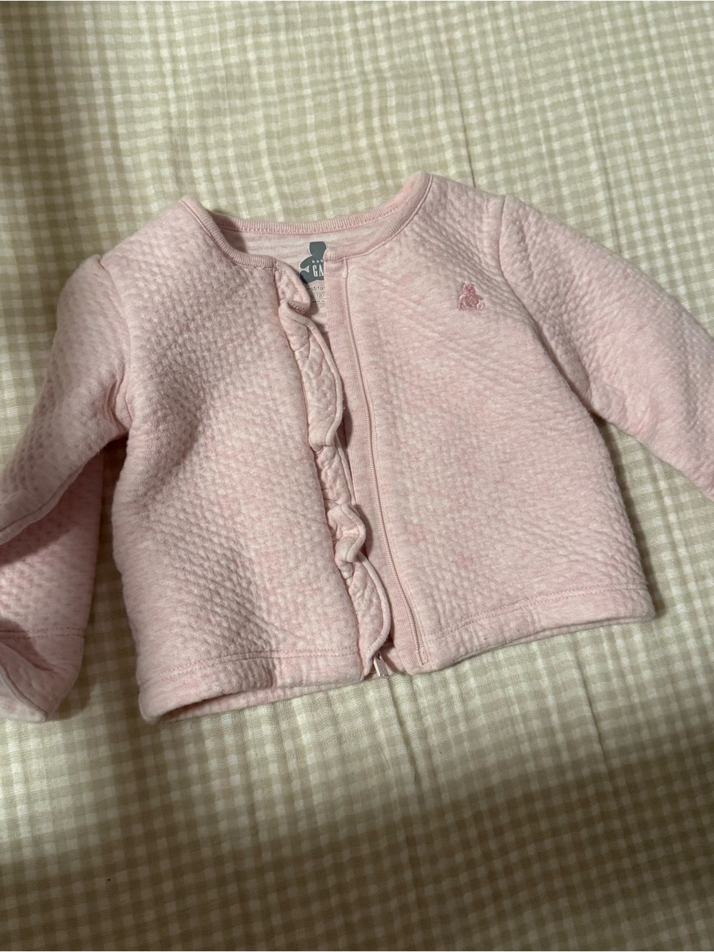 GAP Light Pink Quilted Ruffle Front Cardigan